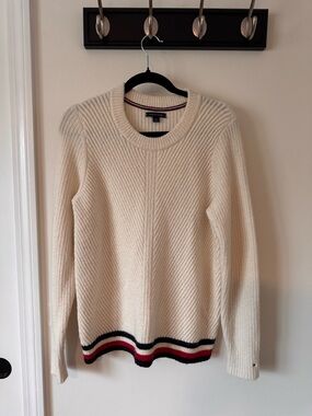 Tommy Hilfiger Cream Ribbed Wool Blend Sweater